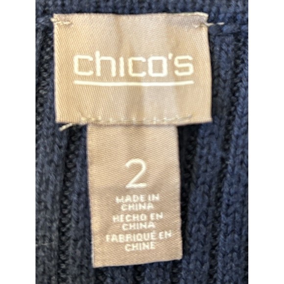 Chico's Women Cable Knit Cowel Neck Sweater Size 2 Large Blue Cotton Blend - Picture 6 of 6